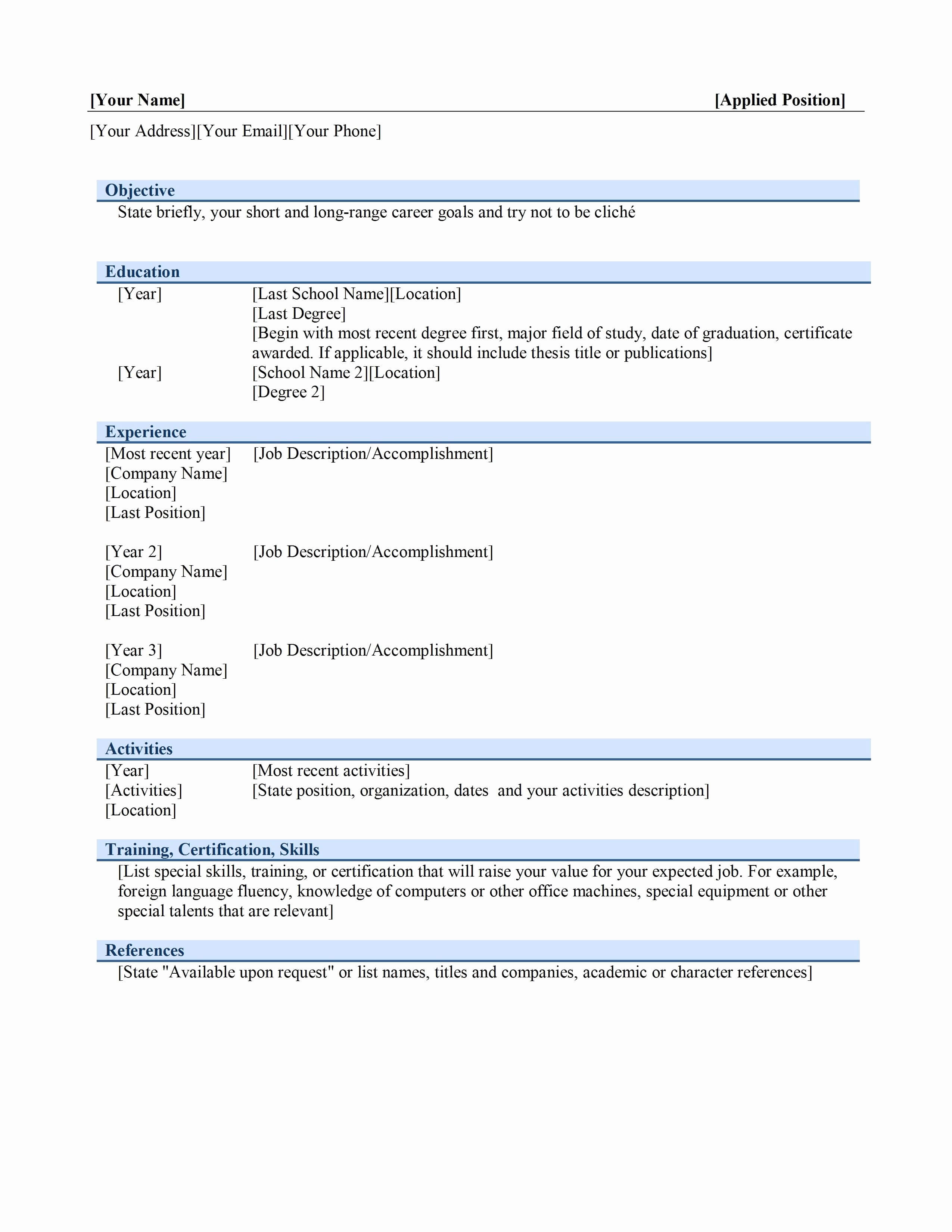 Job Resume Template Microsoft Word | Yyjiazheng – Resume Intended For Free Basic Resume Templates Microsoft Word