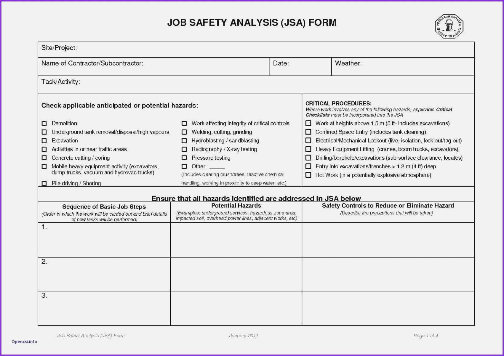 Job Safety Analysis Worksheet And Free Jsa Template New Intended For Safety Analysis Report Template