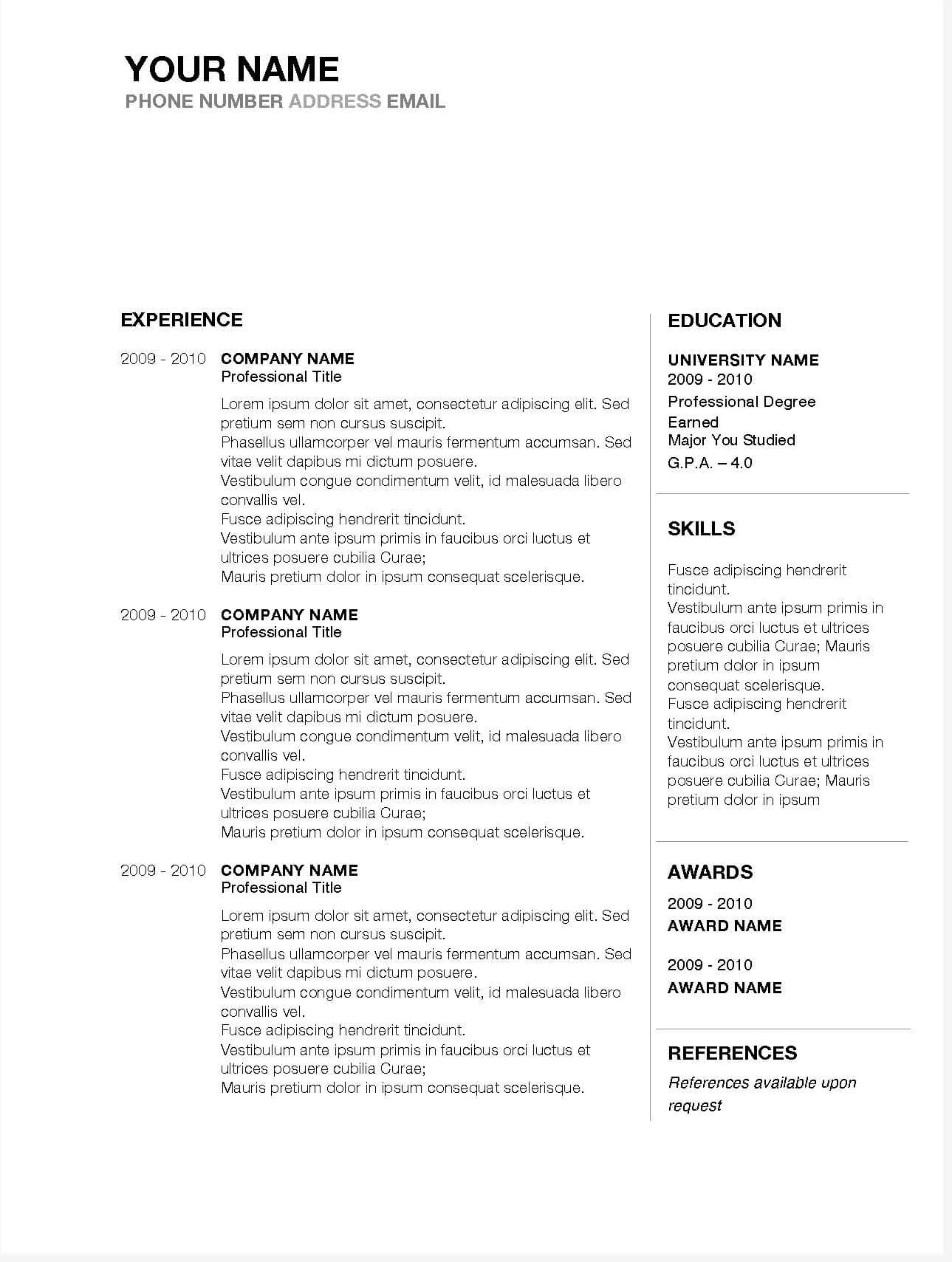 Job Winning Resume Templates For Microsoft Word & Apple Pages Intended For Microsoft Word Resumes Templates