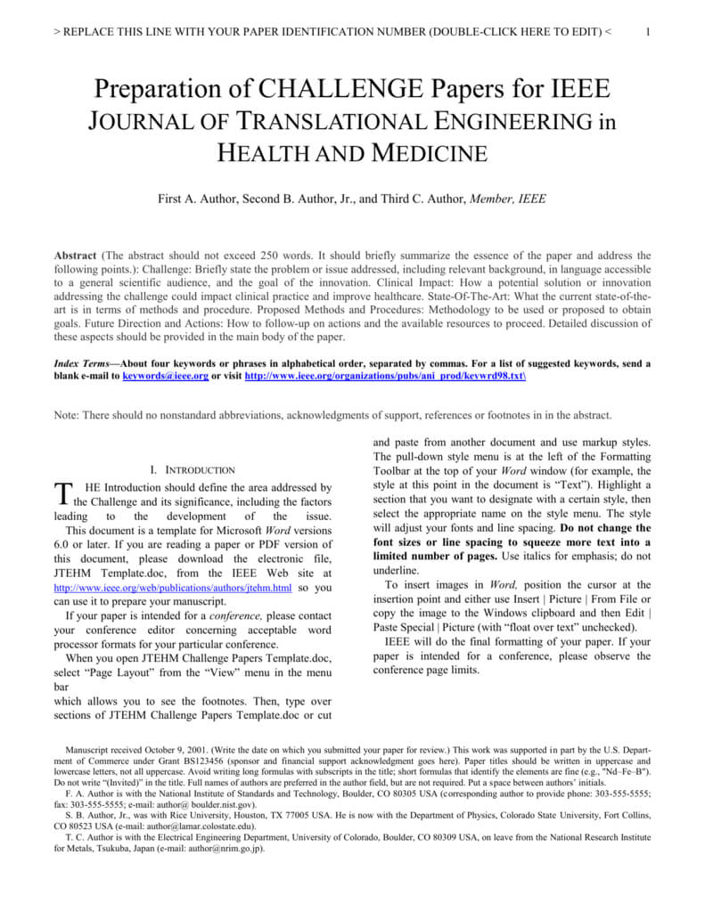 Jtehm Challenge Papers Template With Ieee Journal Template Word