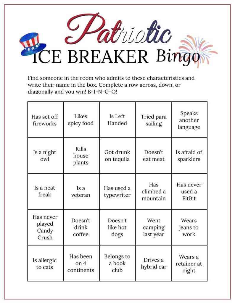 July 4Th Bingo Cards Printable Picnic Game Ice Breaker Get To Know You Regarding Ice Breaker Bingo Card Template