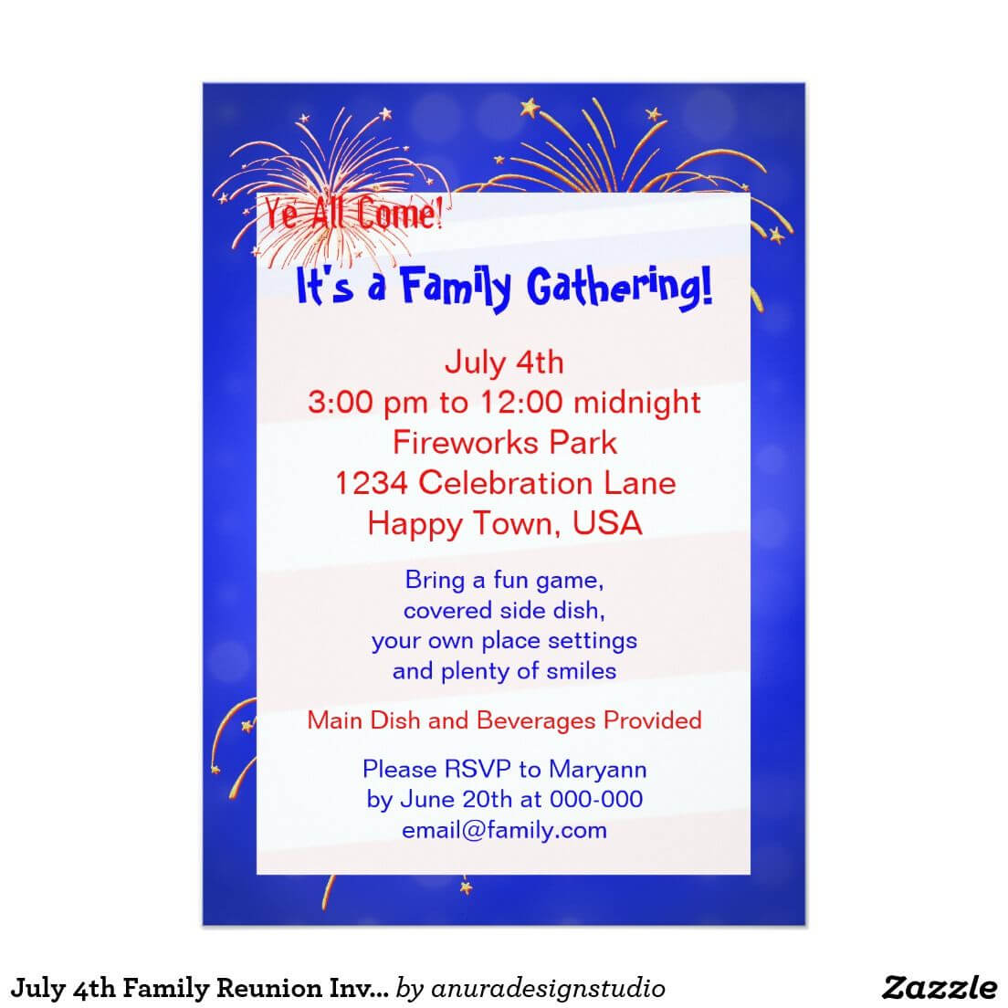 July 4Th Family Reunion Invitation | Zazzle | Family With Reunion Invitation Card Templates