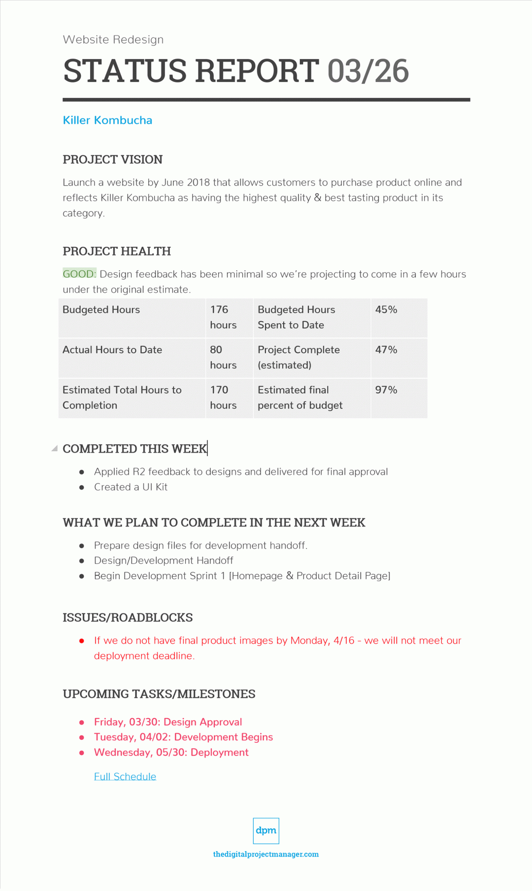 Keep Your Project On Track With Status Reports | Project For Development Status Report Template