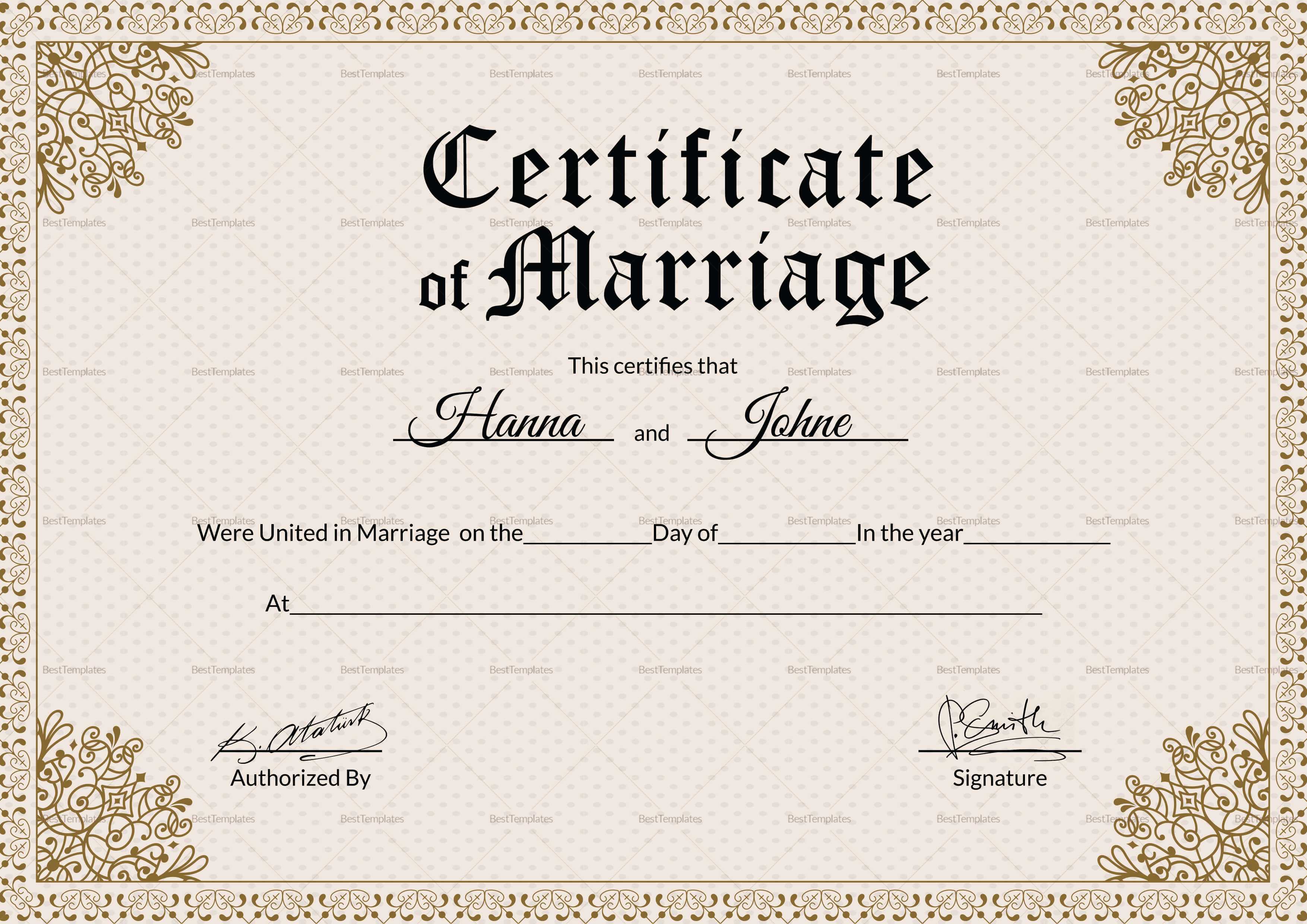 Keepsake Marriage Certificate Template Regarding Certificate Of Marriage Template