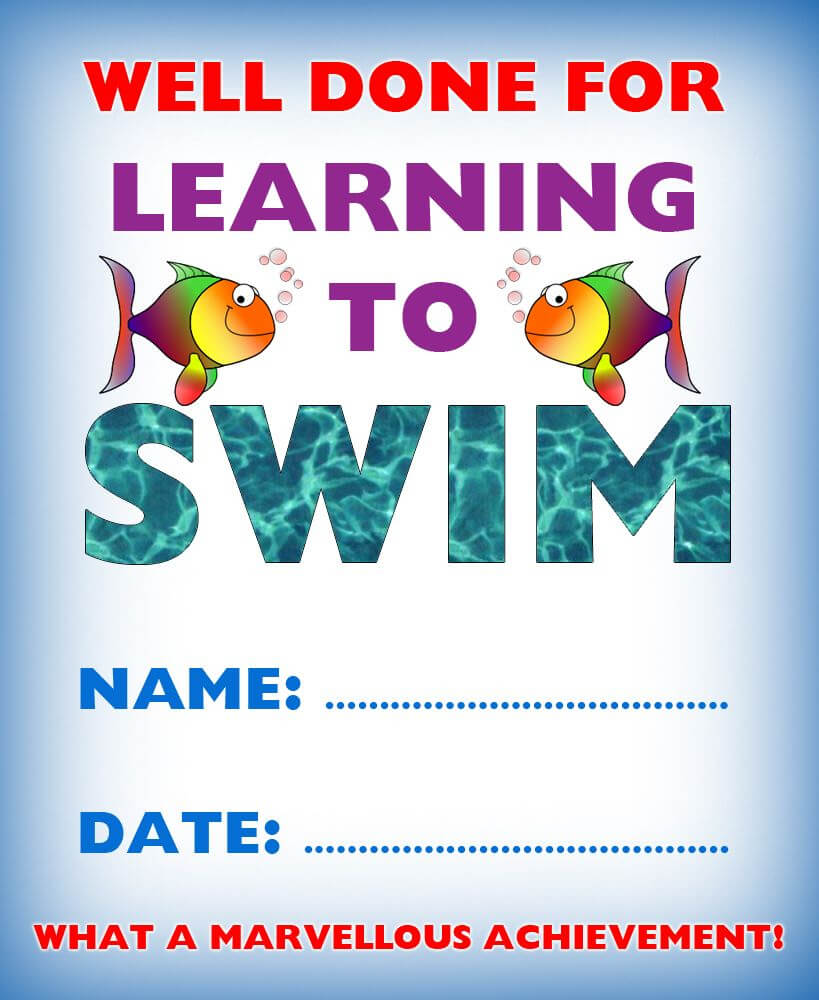 Kids Certificate For Learning To Swim | Swim | Learn To Swim Pertaining To Swimming Award Certificate Template
