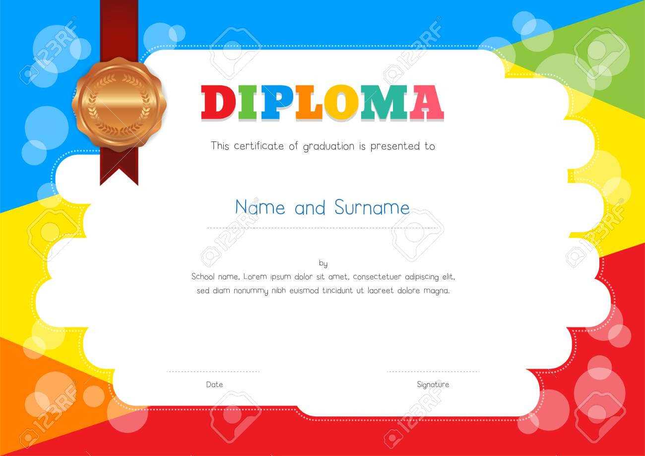 Kids Diploma Or Certificate Template With Colorful Background Within Free Kids Certificate Templates