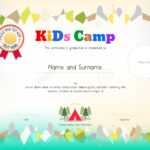 Kids Summer Camp Diploma Or Certificate Template Award Ribbon.. For Summer Camp Certificate Template