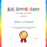 Kids Summer Camp Diploma Or Certificate Template Award Seal With.. In Certificate Of Achievement Template For Kids