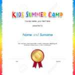 Kids Summer Camp Diploma Or Certificate Template Award Seal With.. In Certificate Of Achievement Template For Kids