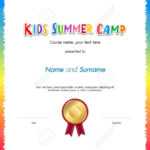 Kids Summer Camp Diploma Or Certificate Template Award Seal With.. In Summer Camp Certificate Template