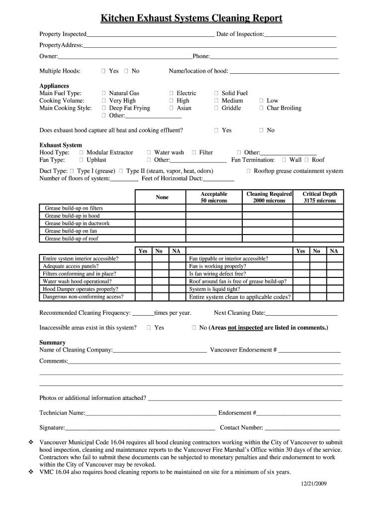 Kitchen Cleaning Report - Fill Online, Printable, Fillable In Cleaning Report Template