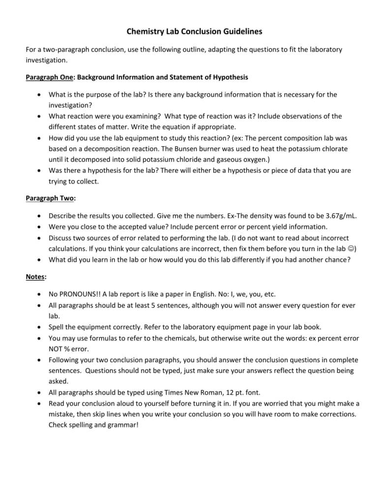 Lab Conclusion Paragraph Report Guidelines For Lab Report Conclusion Template