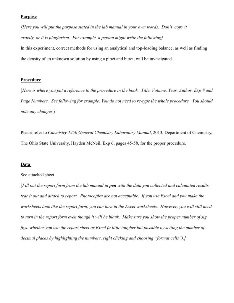 Lab Report Example – Osu Chemistry For Chemistry Lab Report Template