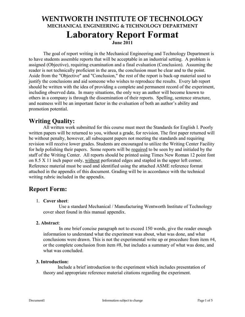 Laboratory Report Format In Engineering Lab Report Template