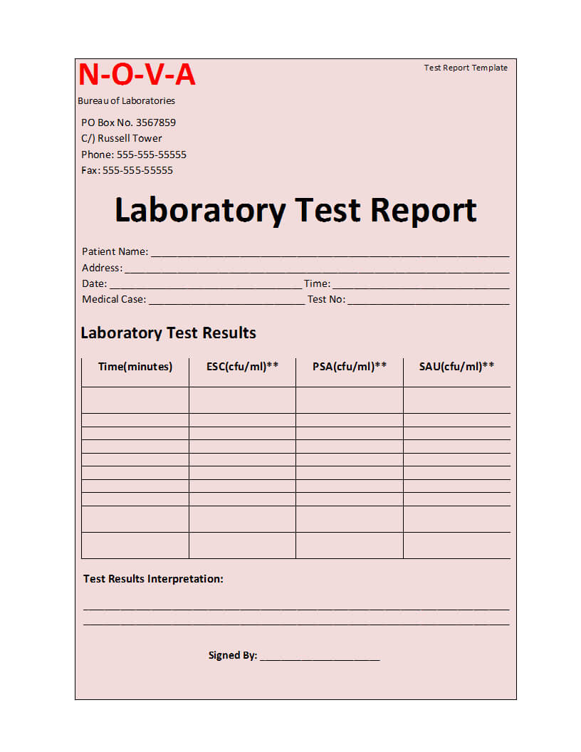 Laboratory Test Report Template Regarding Test Result Report Template