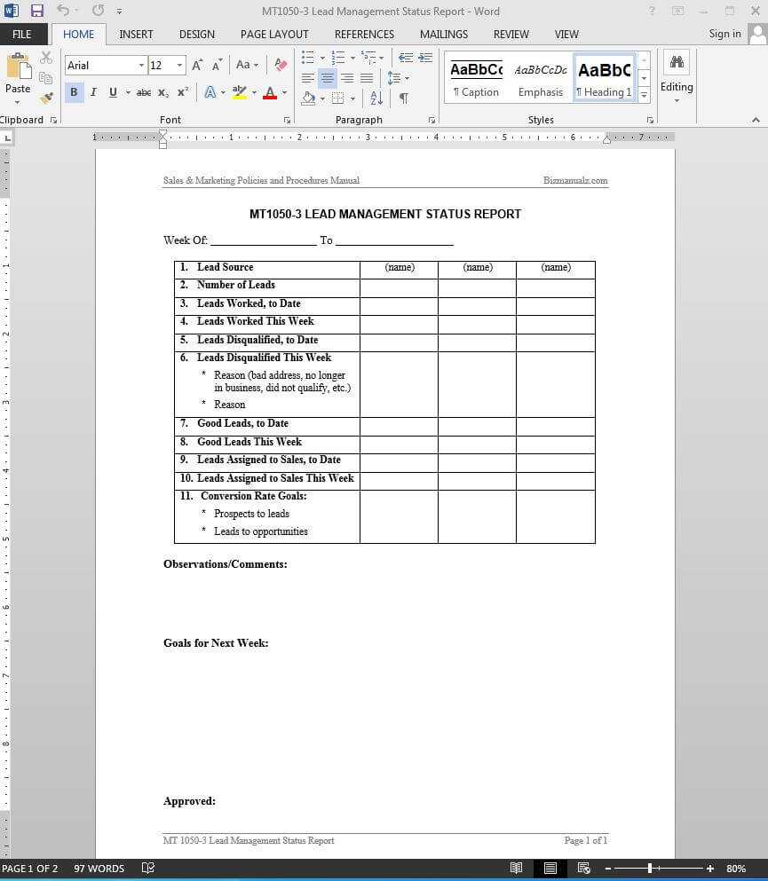 Lead Management Status Report Template | Mt1050 3 In Sales Lead Report Template