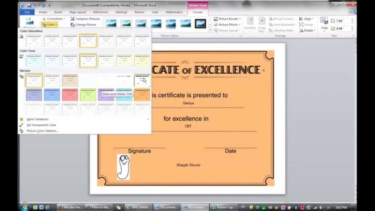 Lesson 2: Learning How To Make Certificate (Ms Word 2010) Within Word 2013 Certificate Template