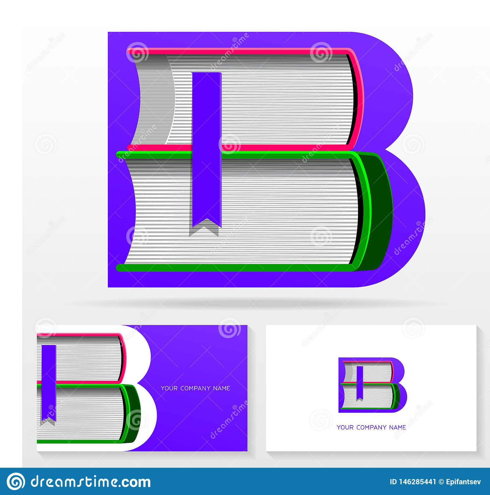 Letter B Logo Design Template. Letter B Made Of Books With Library Catalog Card Template