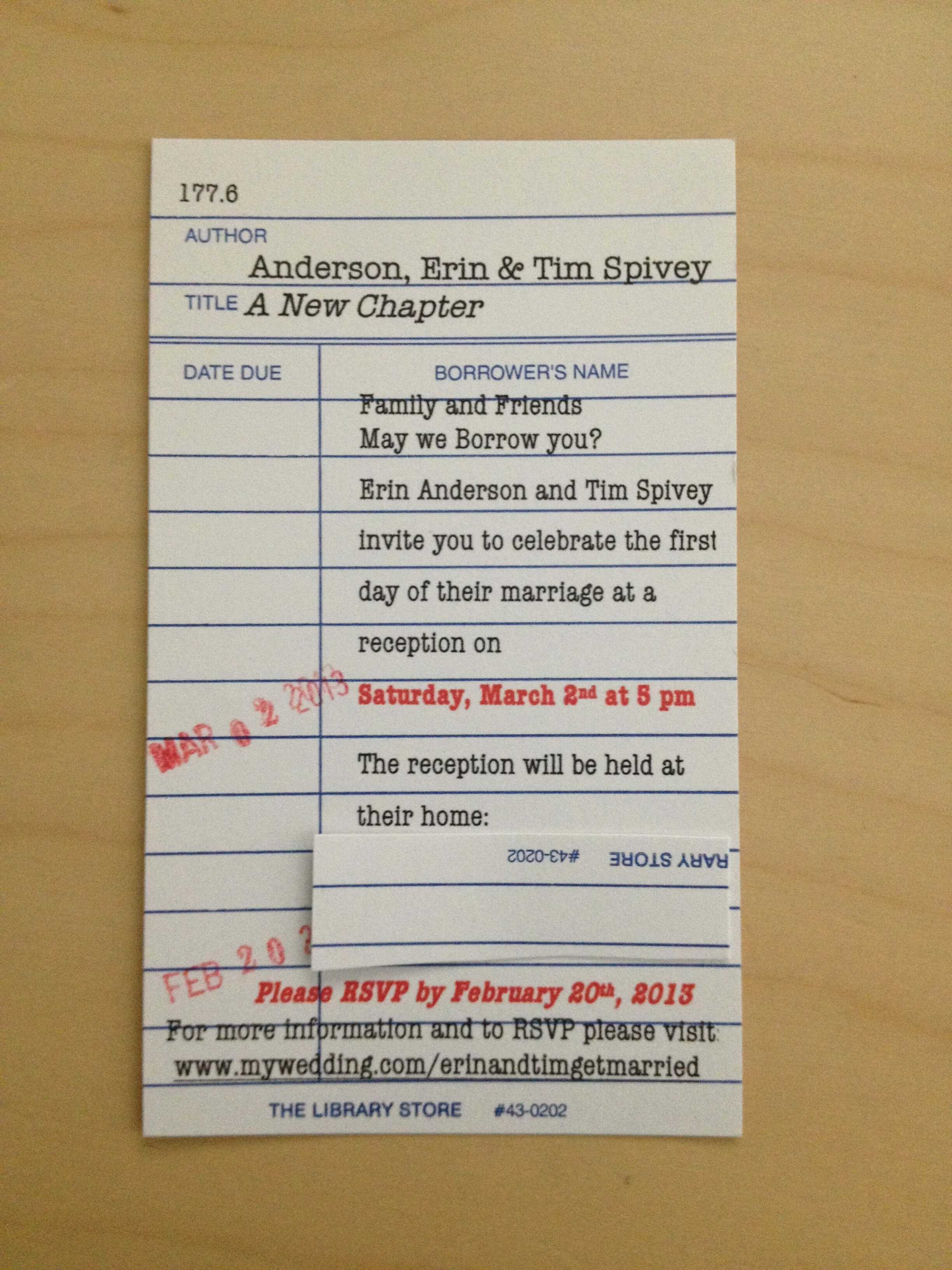 Library Card Invitation | A Three Hat Day Inside Library Catalog Card Template