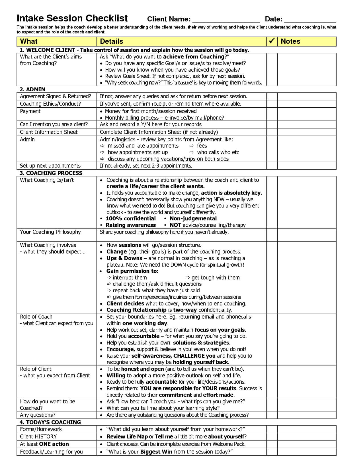Life Coaching Session Template | Personal/leadership In Coaches Report Template