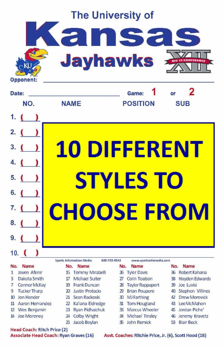 Lineup Cards (30 – 100) Within Softball Lineup Card Template