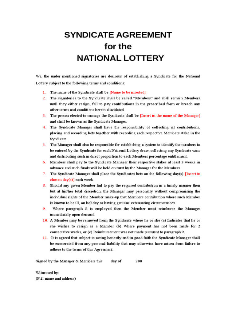 Lottery Syndicate Agreement Form – 6 Free Templates In Pdf Pertaining To Lottery Syndicate Agreement Template Word