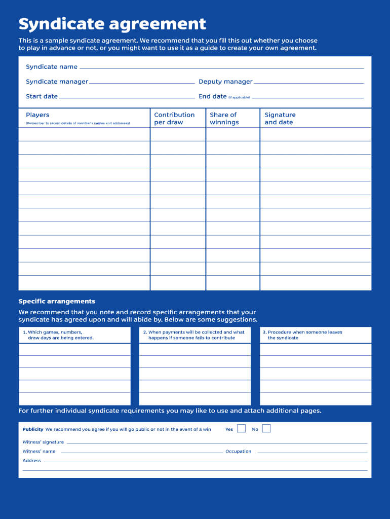 Lotto Syndicate Template – Fill Online, Printable, Fillable Within Lottery Syndicate Agreement Template Word