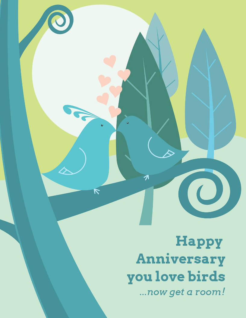 Love Birds Wedding Anniversary Card Template Template – Venngage Within Template For Anniversary Card