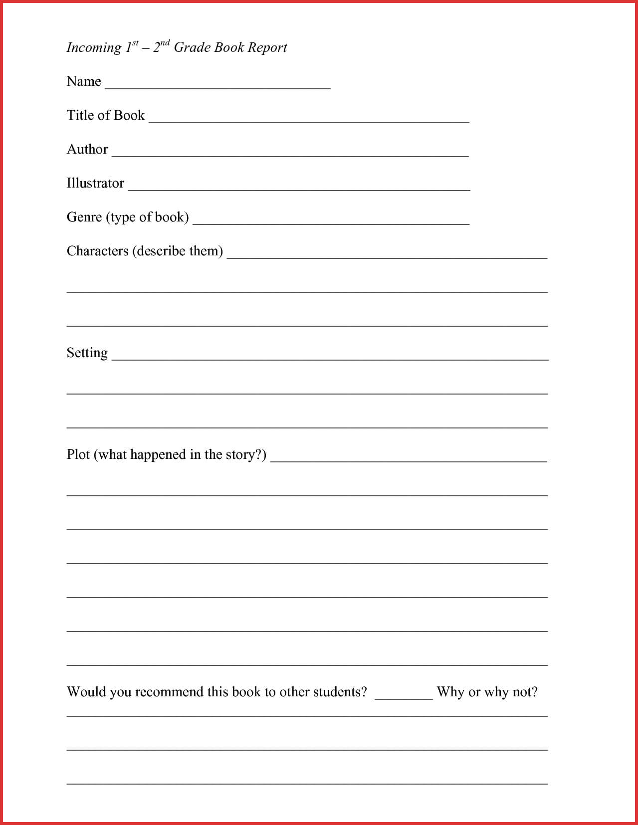 Lovely 2Nd Grade Book Report Template | Job Latter Intended For 1St Grade Book Report Template
