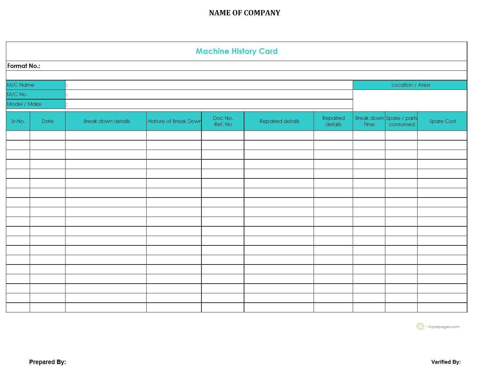 Machine History Card – With Machine Breakdown Report Template