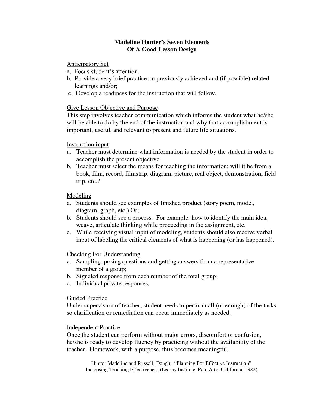 Madeline Hunter Lesson Plan Format Template – Google Search Within Madeline Hunter Lesson Plan Blank Template
