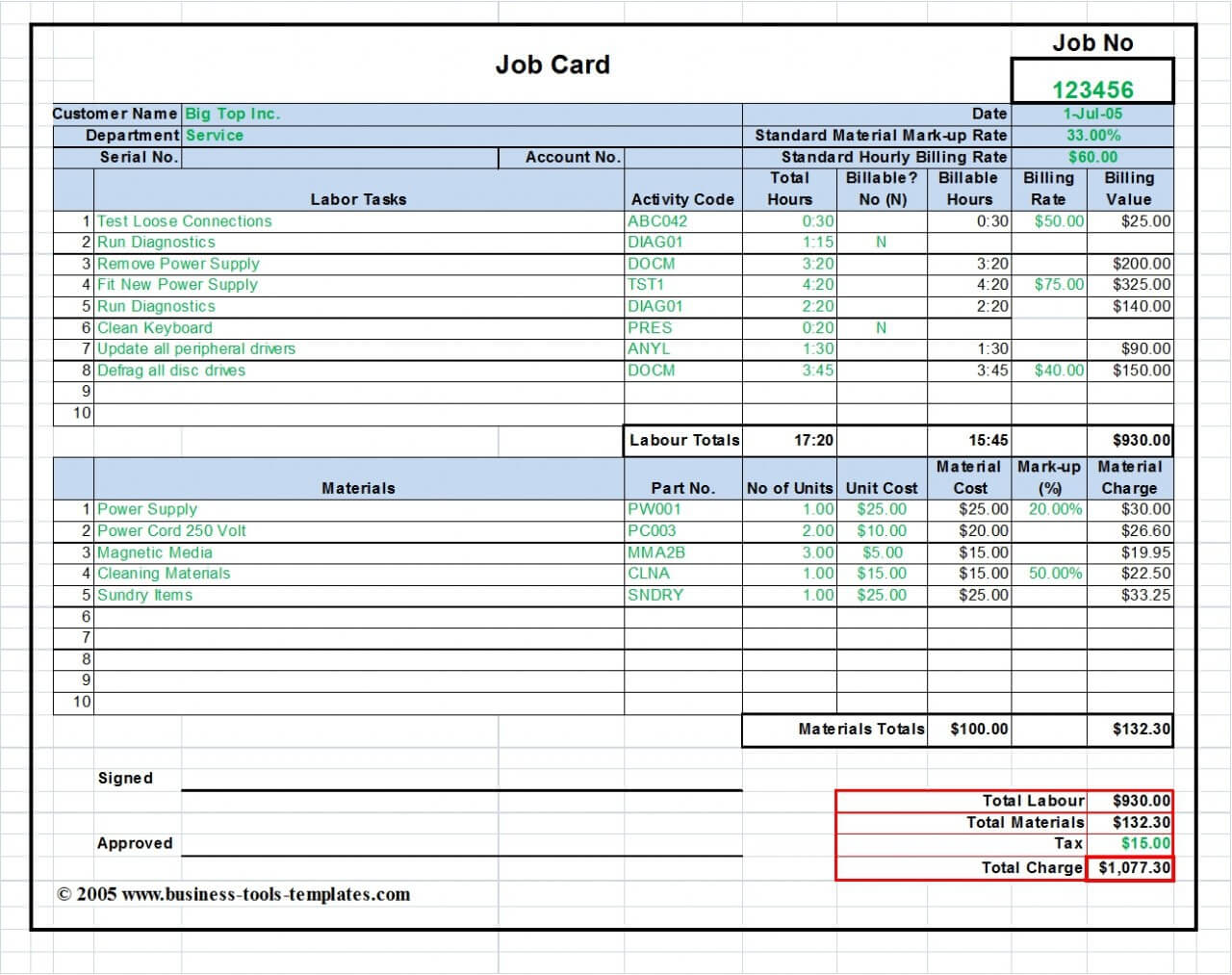 service job card template - Dicim With Job Card Template Mechanic