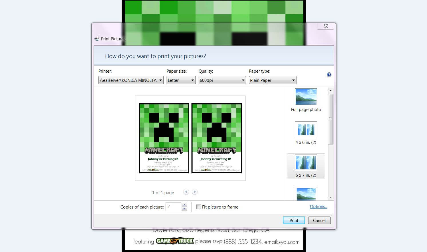 Make Your Own Custom Printable Minecraft Party Invitations For Minecraft Birthday Card Template