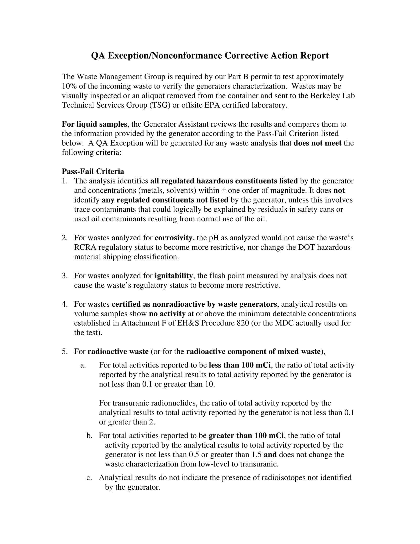 Manufacturing Non Conformance Report Example With Regard To Fault Report Template Word