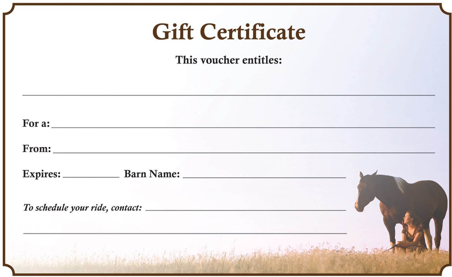 Many Farms And Stables Need A Gift Certificate For Riding Pertaining To Horse Stall Card Template
