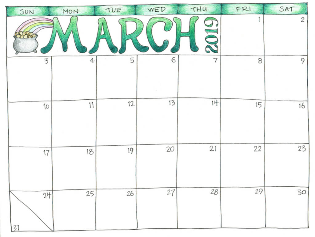 March 2019 Printable Calendar For Kids #marchcalendar Regarding Blank Calendar Template For Kids