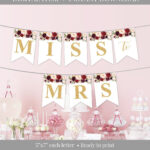 Marsala Party Banner Printable, Burgundy Floral Party Throughout Bridal Shower Banner Template