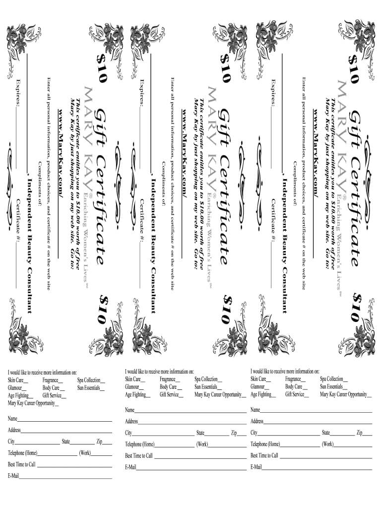 Mary Kay Printable Gift Certificates – Fill Online Within Mary Kay Gift Certificate Template