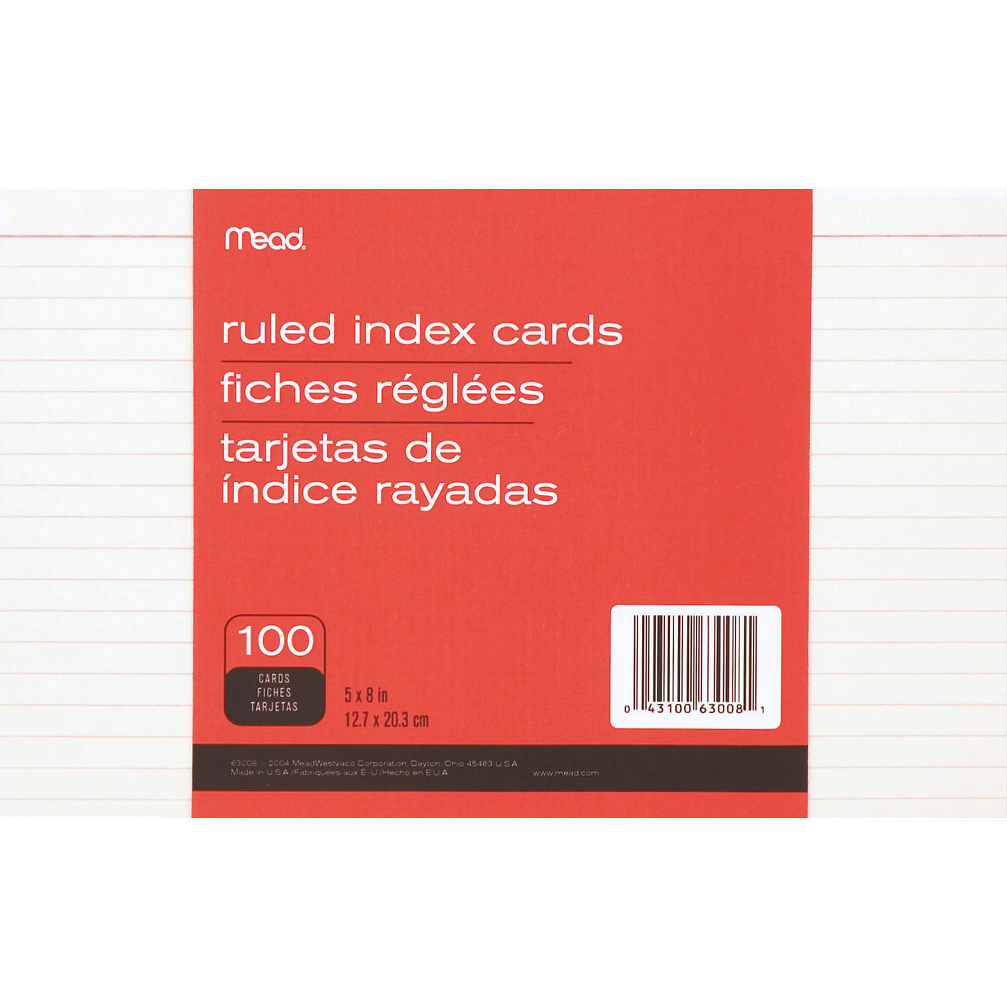 Mead 90 Lb Stock Index Cards – Ruled Red Margin – 90 Lb Basis Weight – 5" X  8" – White Paper – 100 / Pack Intended For 5 By 8 Index Card Template