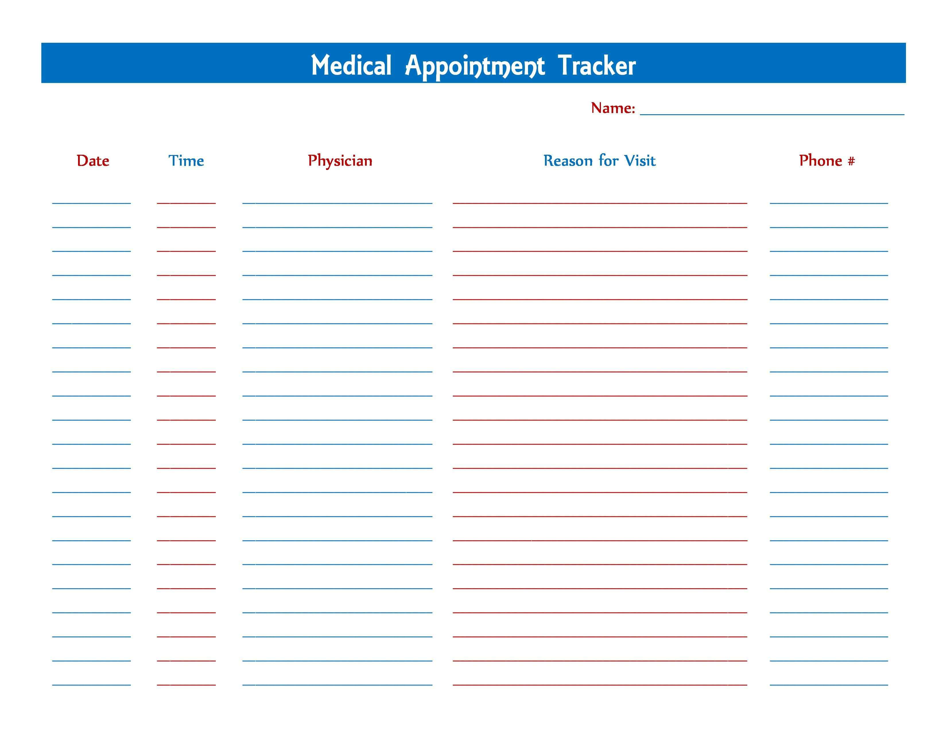 Medical Appointment Tracker | Printables | Tracker Free With Medical Appointment Card Template Free