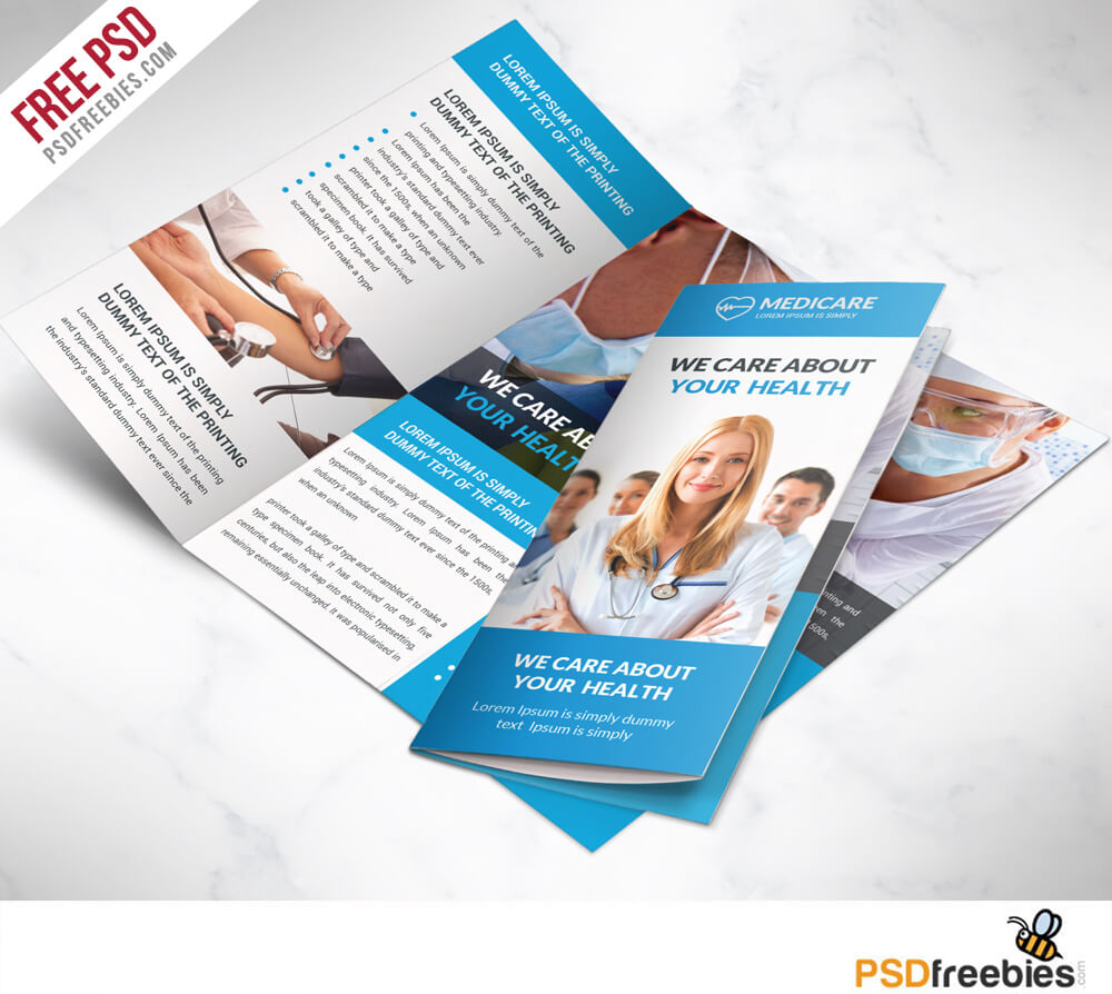 Medical Care And Hospital Trifold Brochure Template Free Psd Regarding Free Tri Fold Brochure Templates Microsoft Word