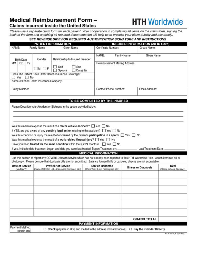 Medical Reimbursement Form – 6 Free Templates In Pdf, Word For Reimbursement Form Template Word