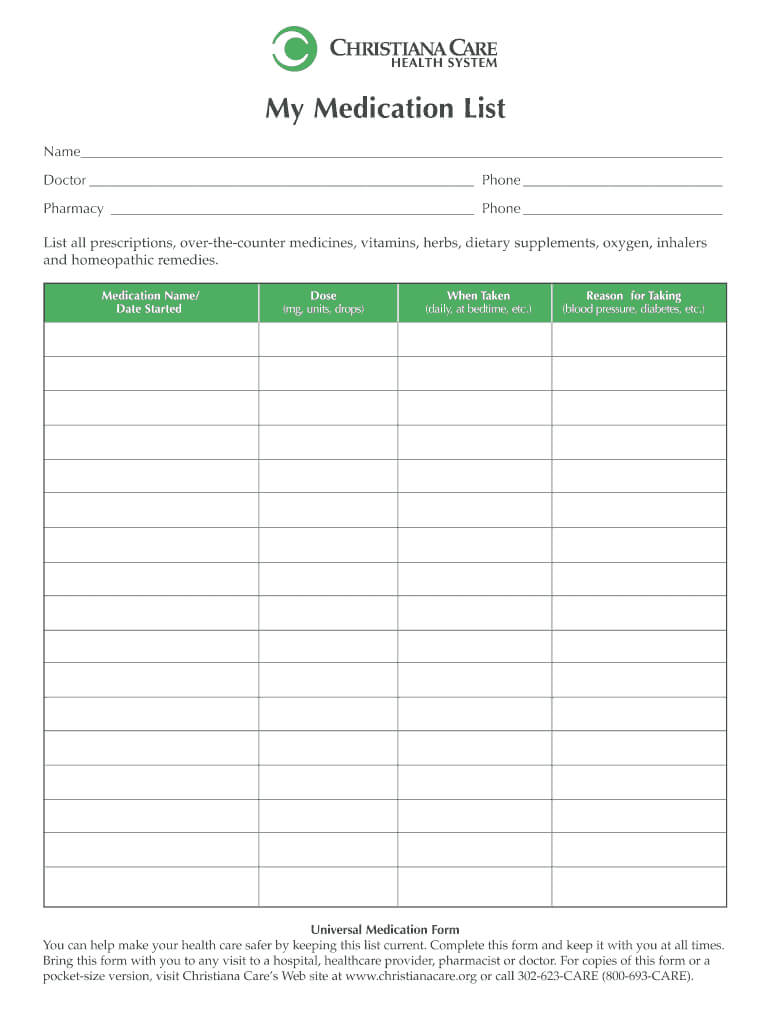 Medication List Form – Fill Online, Printable, Fillable For Blank Medication List Templates