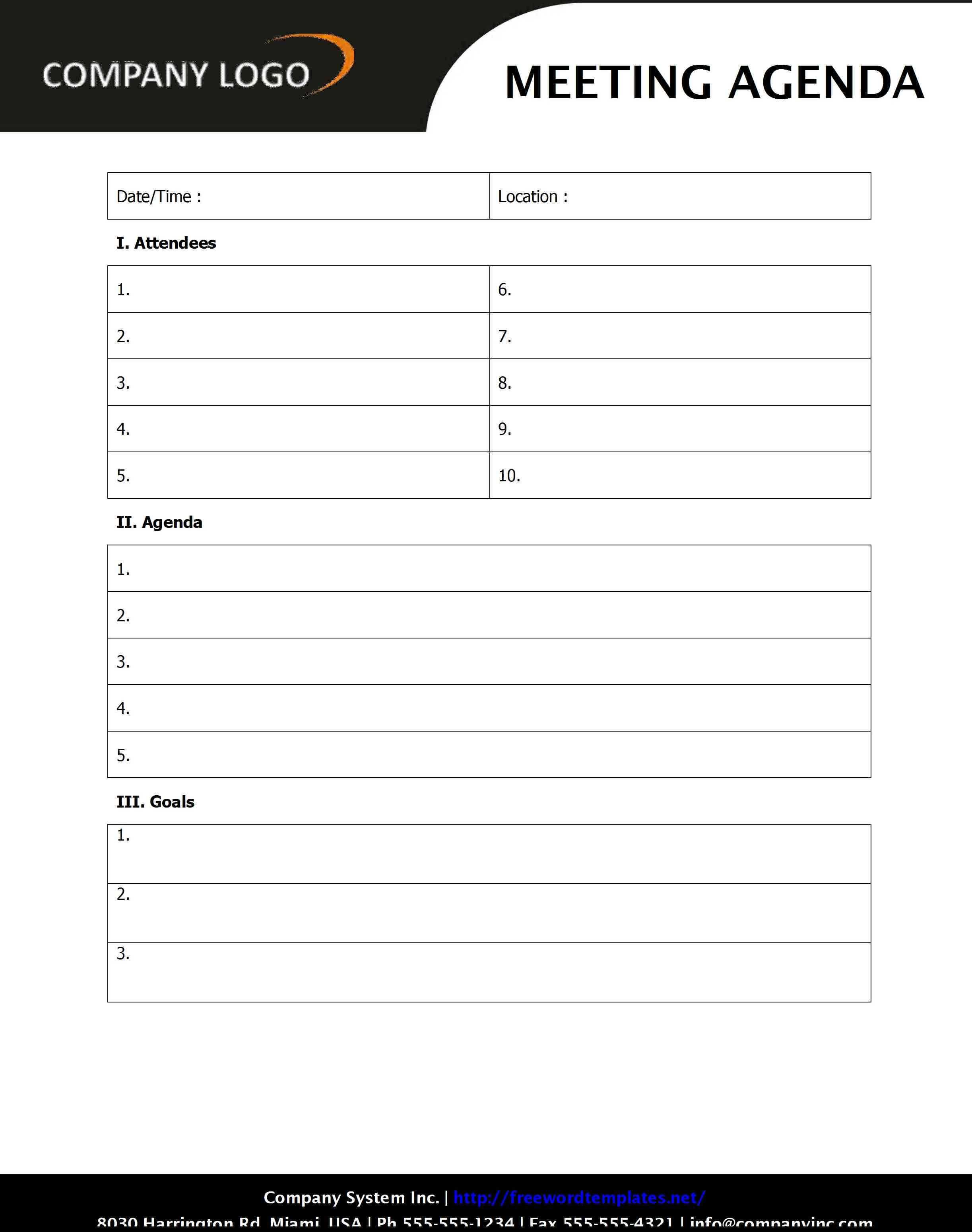 Meeting Agenda For Agenda Template Word 2010