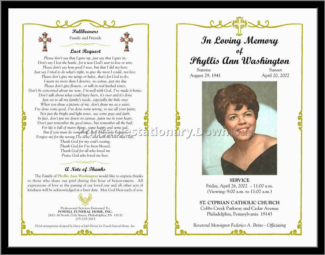 Memorial Cards For Funeral Template Free Great Free Funeral Within Memorial Brochure Template