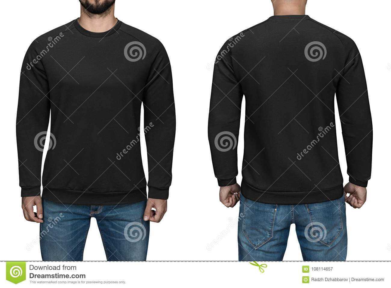 Men In Blank Black Pullover, Front And Back View, White Inside Blank Black Hoodie Template