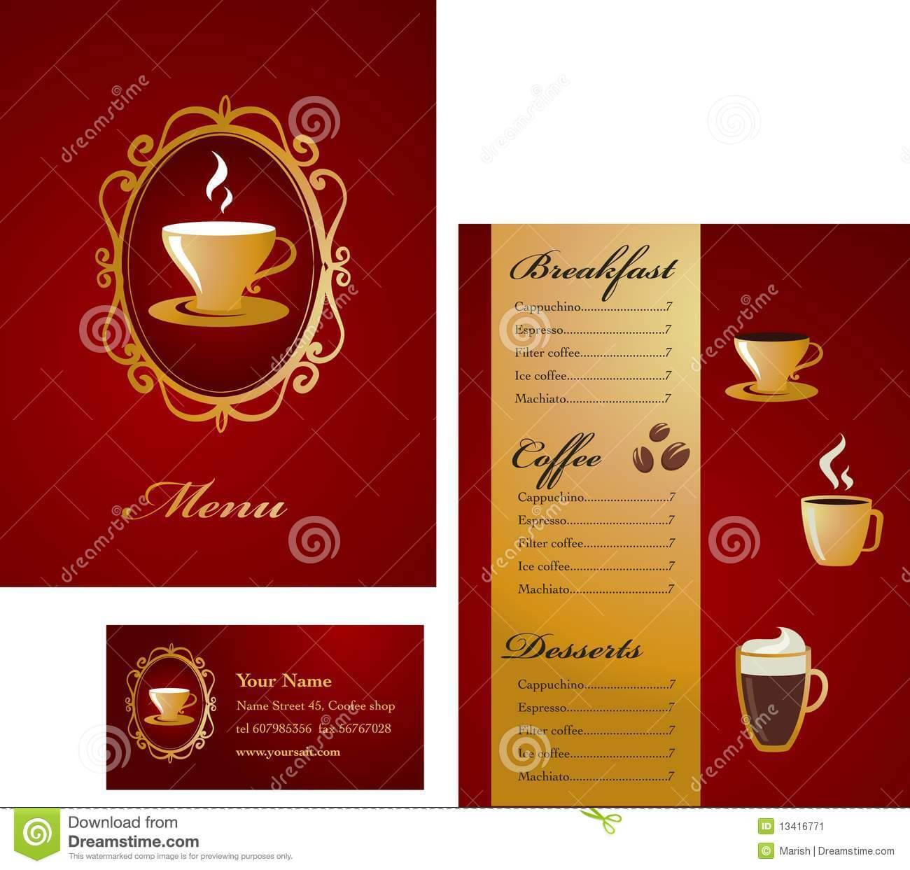 Menu And Business Card Template Design – Coffee Stock Vector With Regard To Coffee Business Card Template Free