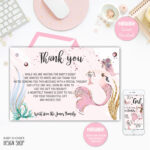 Mermaid Baby Shower, Thank You Card, Printable Thank You Card, Editable  Template, Instant Download Within Template For Baby Shower Thank You Cards