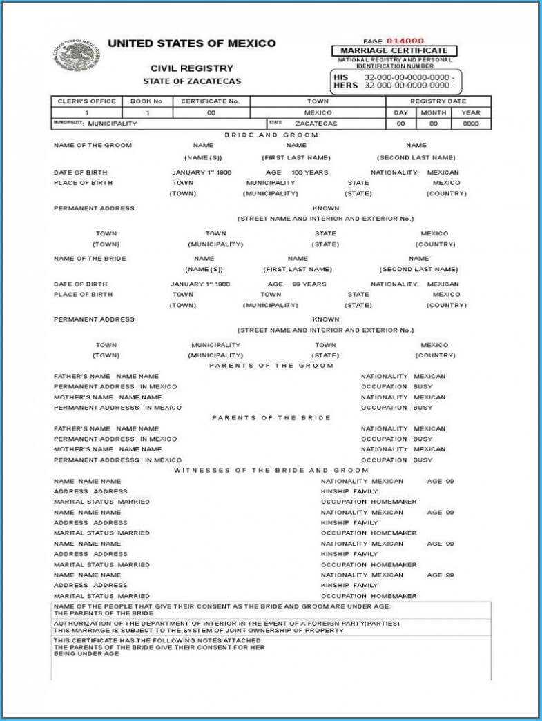 Mexican Birth Certificate Translation Template #8237 Inside Mexican Birth Certificate Translation Template