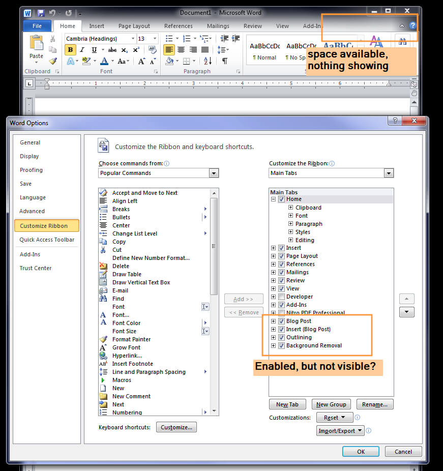 Microsoft Office 2010 – Word: How To Show Hidden Ribbon Tabs With Word 2010 Templates And Add Ins